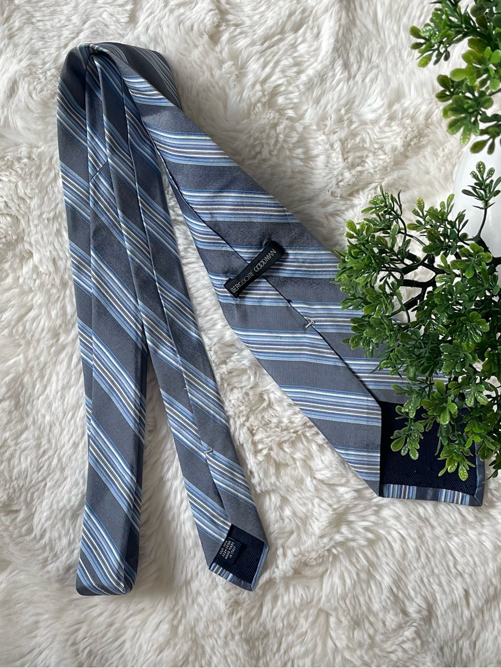 BERGDORF GOODMAN Silk/Cotton Multi-Color Striped Tie – Made in Italy